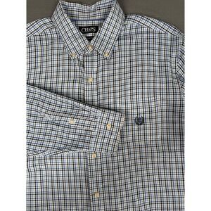 CHAPS Mens XL Blue Check Long Sleeve Button-Down Easy Care Twill Shirt READ